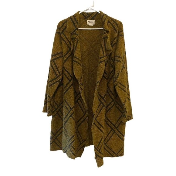 Andrea Jovine Women's Brass Black Geometric Knit Open Cardigan Sweater Large - Picture 1 of 5